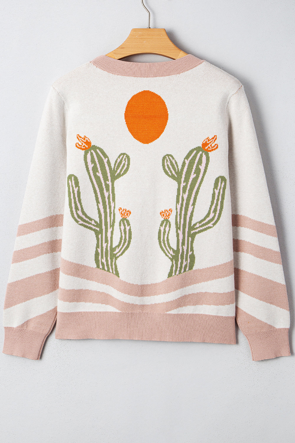 Apricot Western Desert Cactus Print Plus Size Button Cardigan Sweater