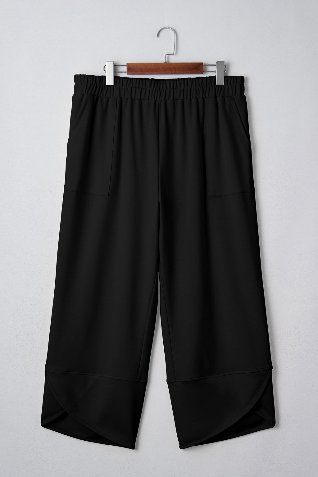 Sail Blue Plus Size Elastic Waist Asymmetrical Hem Loose Capris Pants