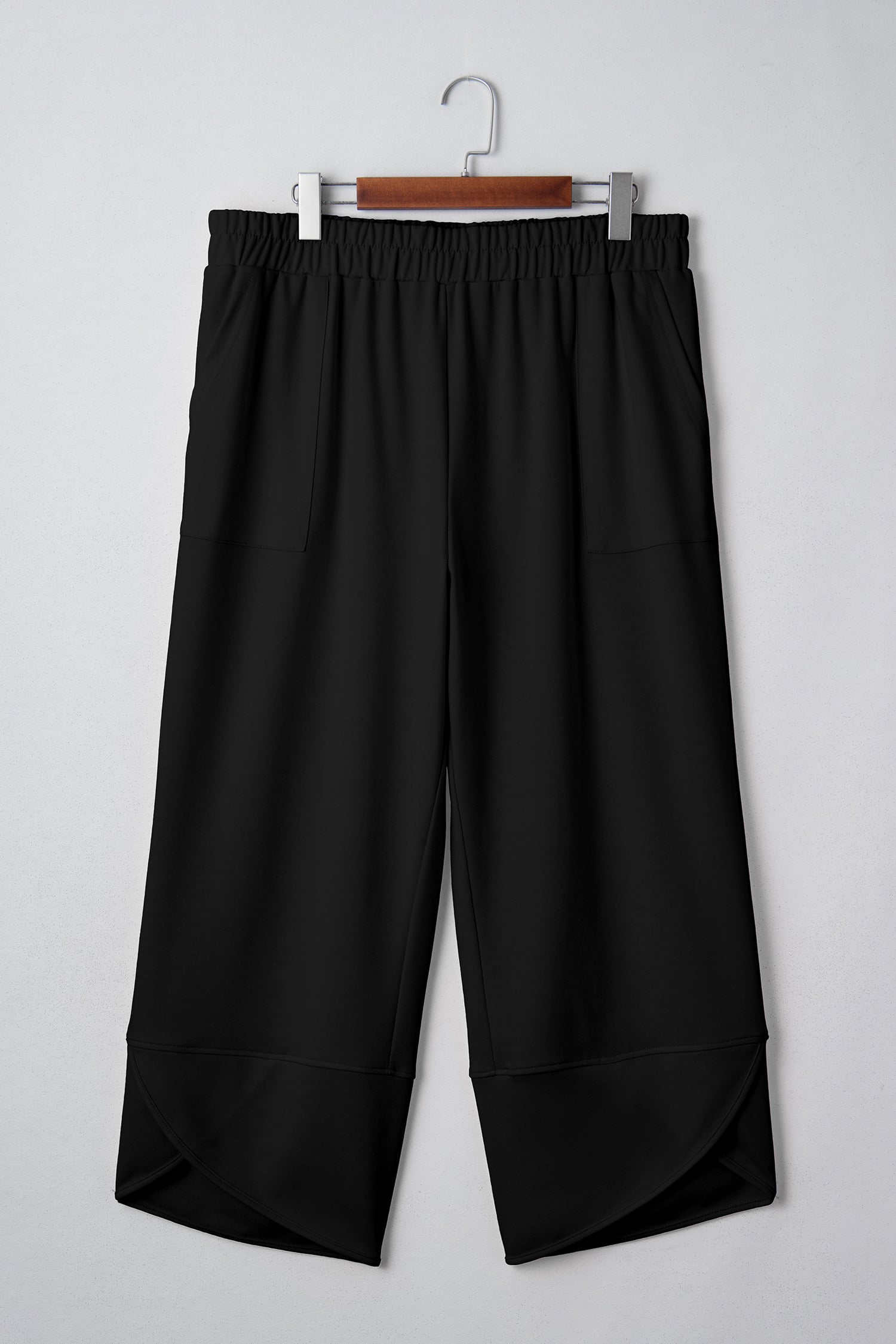 Sail Blue Plus Size Elastic Waist Asymmetrical Hem Loose Capris Pants