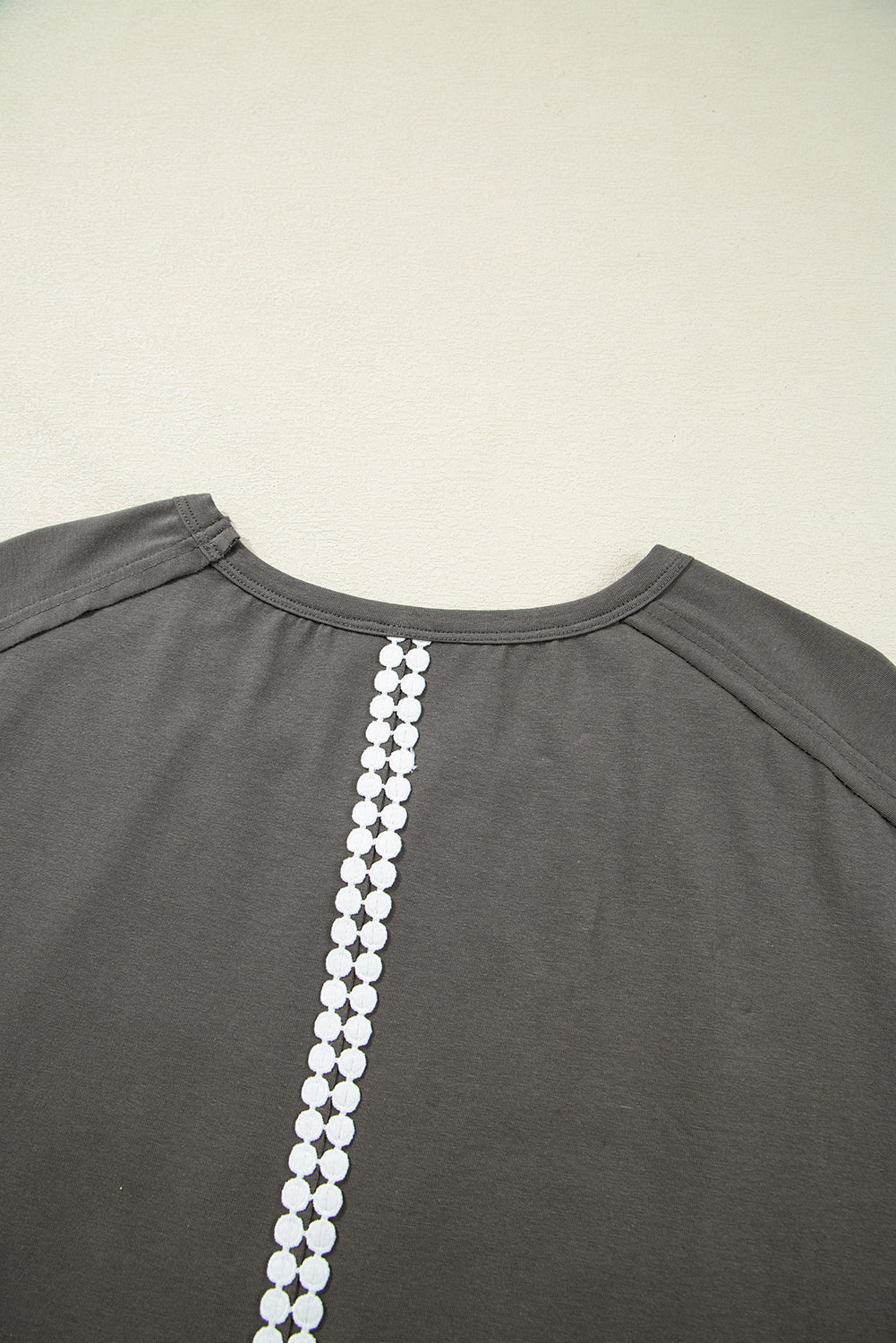 Medium Grey Lace Bow Raw Edge Drop Shoulder Casual T Shirt