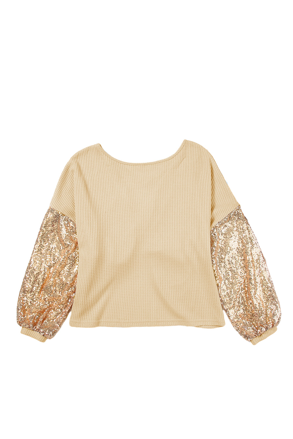 Black Sequin Patchwork Sleeve Open Back Waffle Knit Top