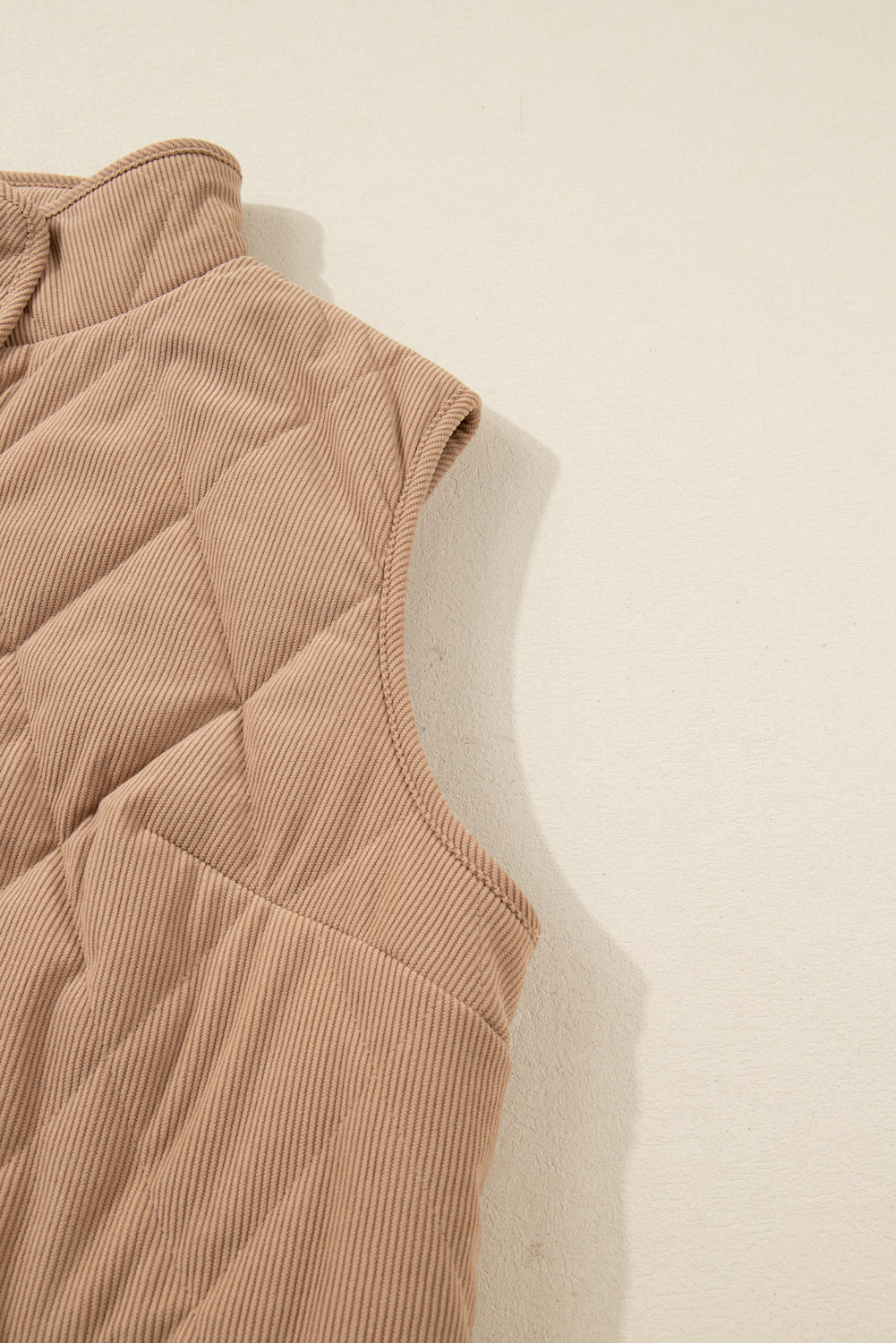 Camel Plus Size Quilted Cord Snap Button Vest Jacket