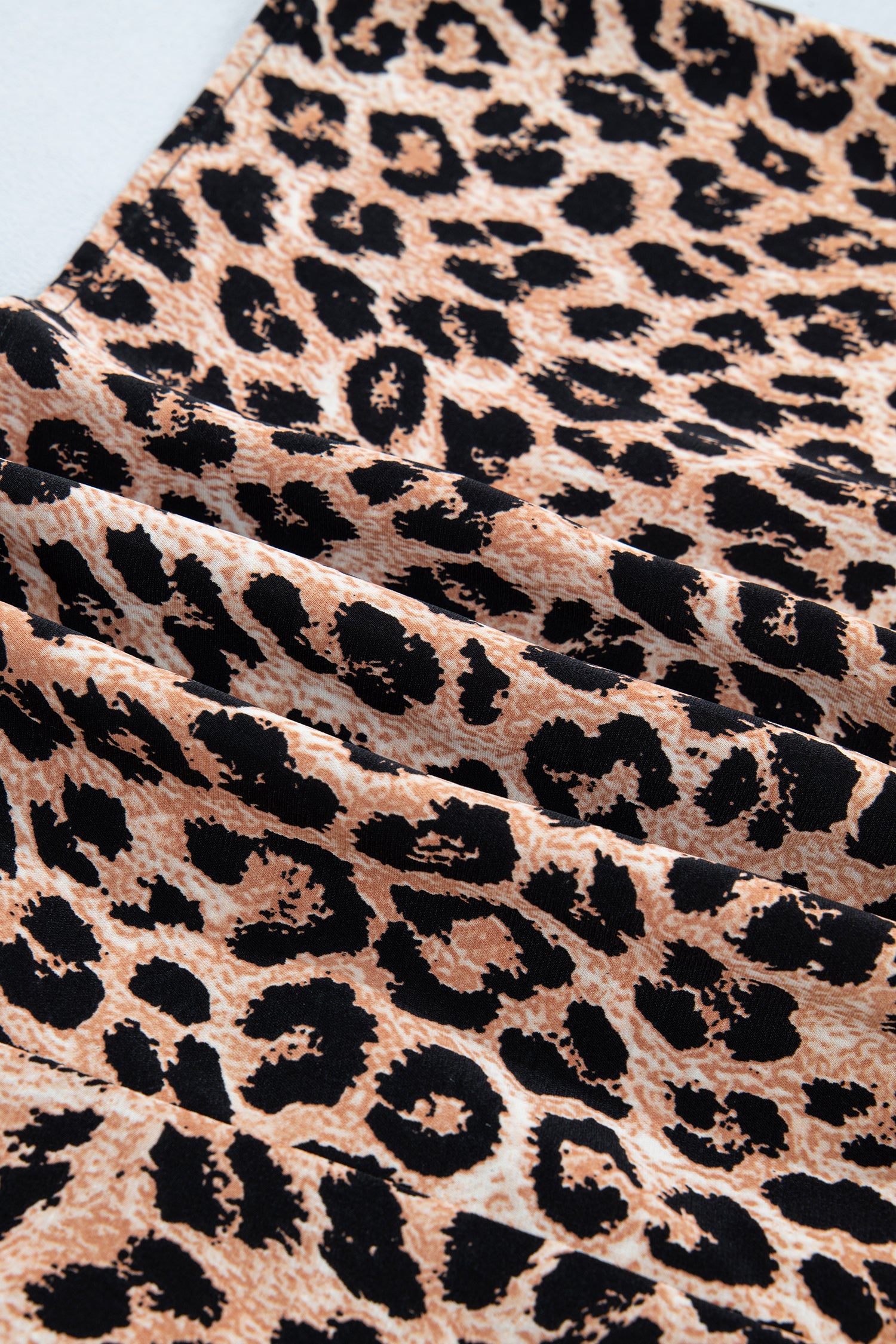 Khaki Cheetah Printed Contrast Lace Detail Ruffled Wide Leg Jumpsuit