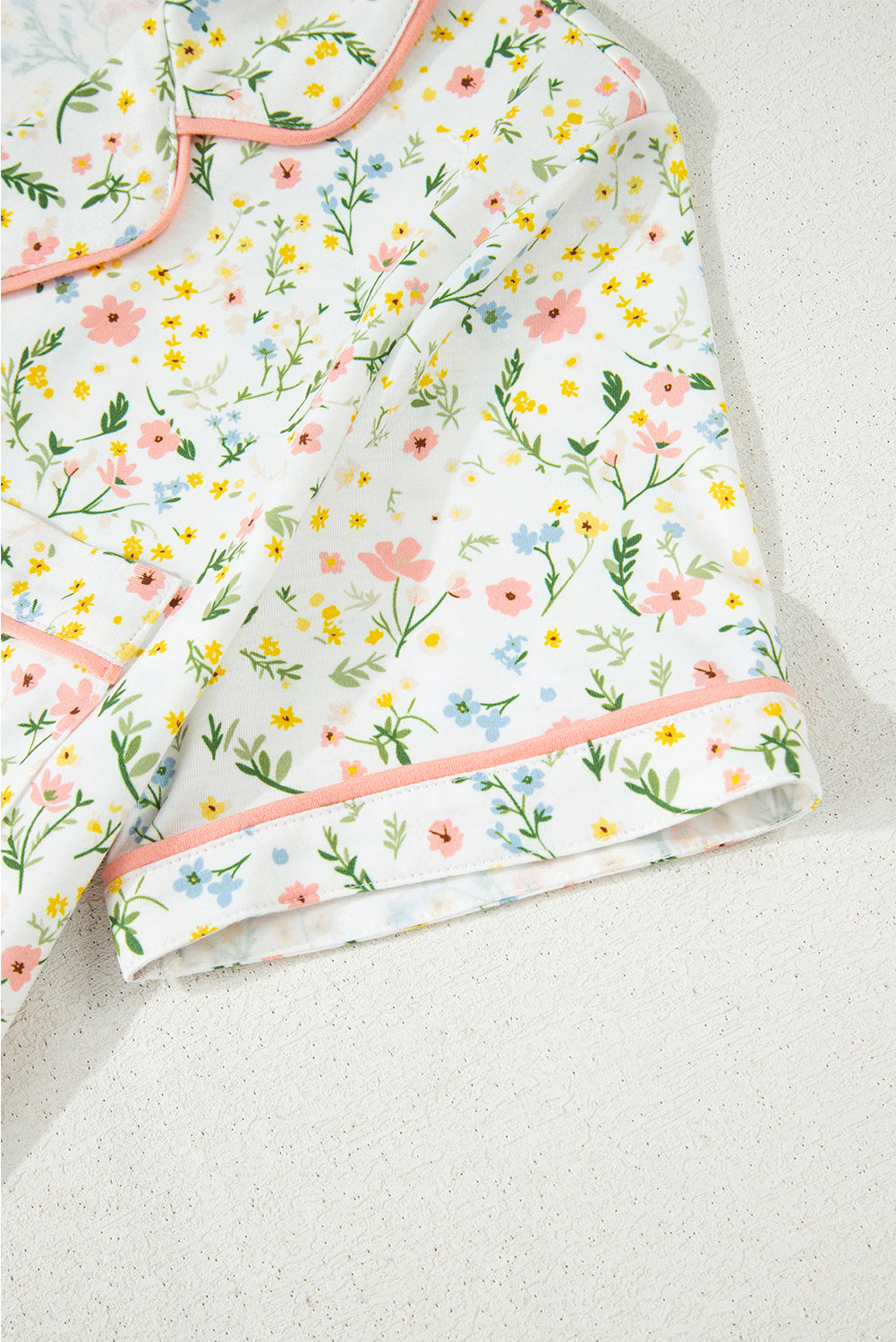 Beige Bow Fruit Print Contrast Pipping Short Pajamas Set
