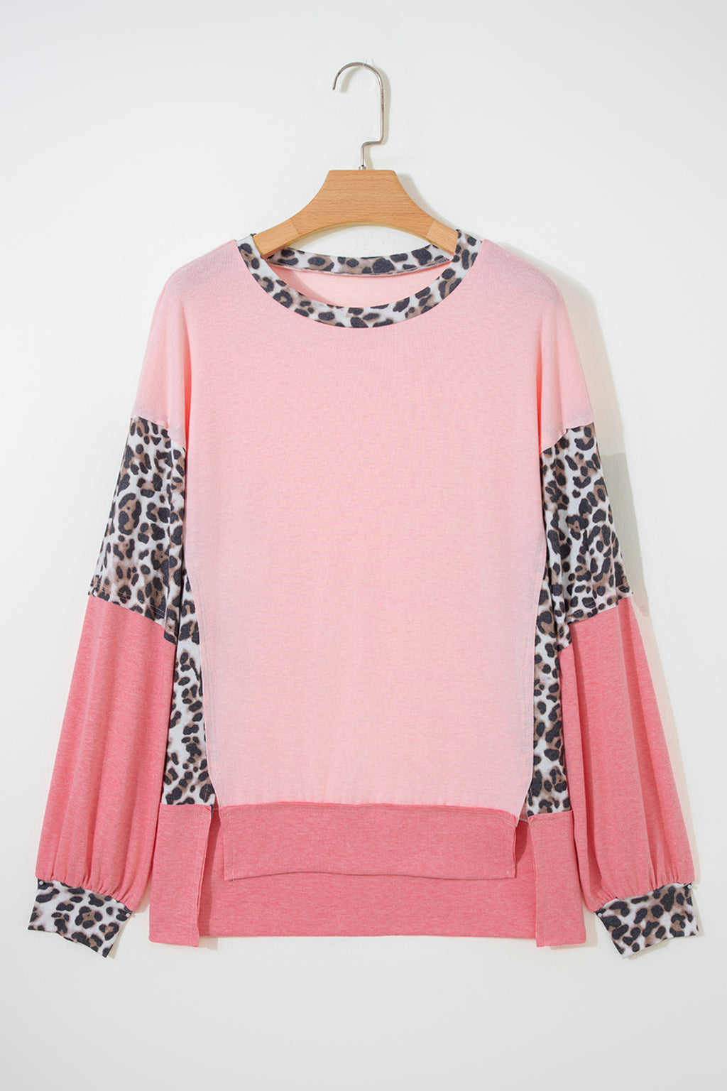 Gray Plus Size Leopard Color Block Patchwork Dolman Sweatshirt