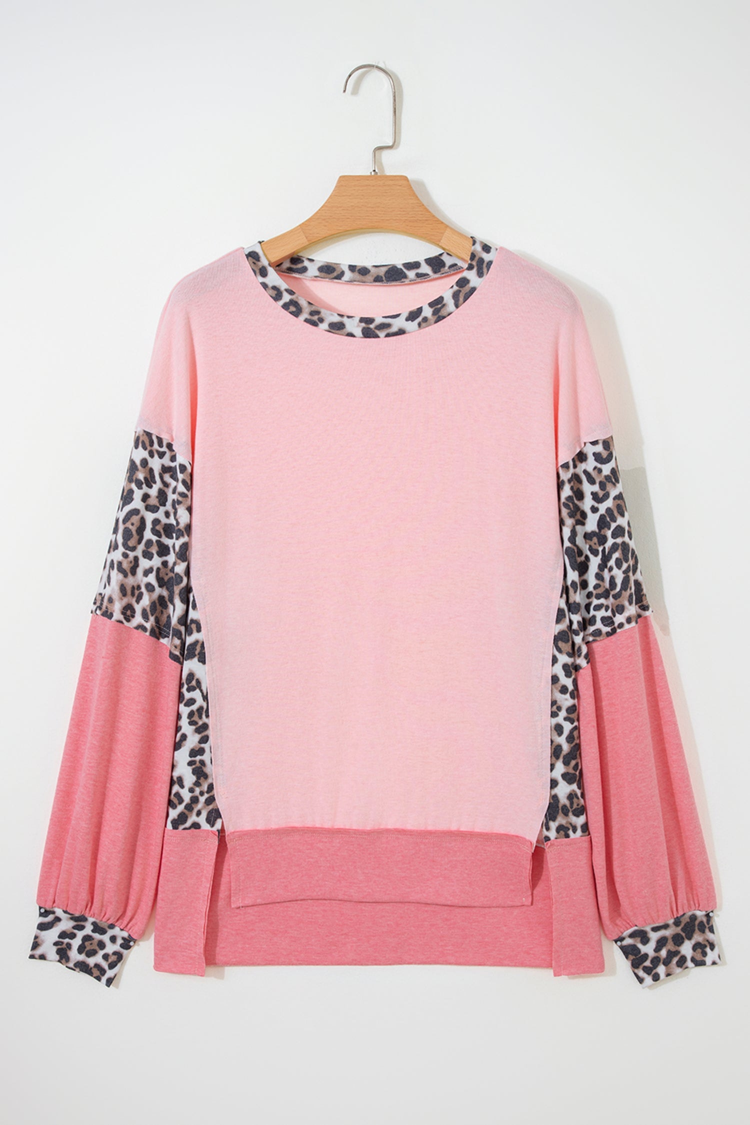Gray Plus Size Leopard Color Block Patchwork Dolman Sweatshirt
