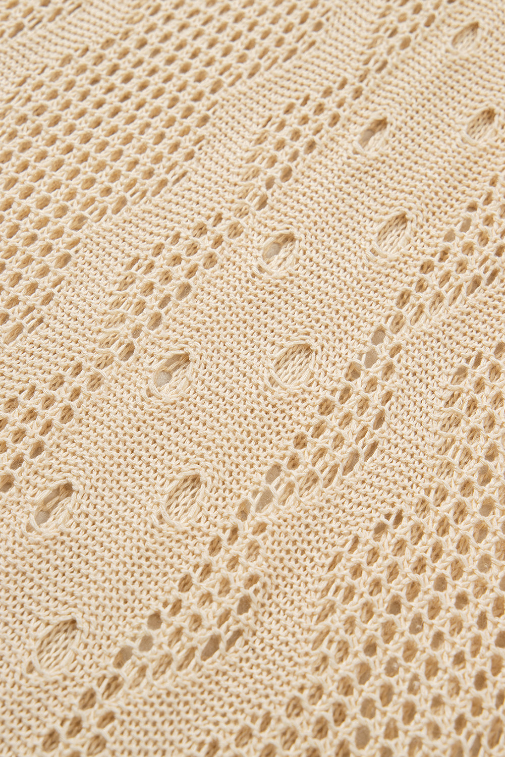 Apricot Solid Color V Neck Hollowed Knit Tunic Beach Coverup