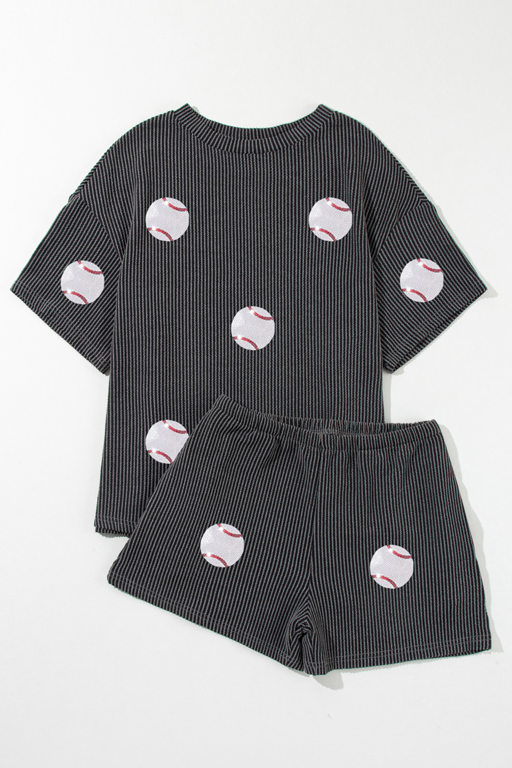 Carbon Grey Baseball Patched Twisted Rib T Shirt and Shorts Set