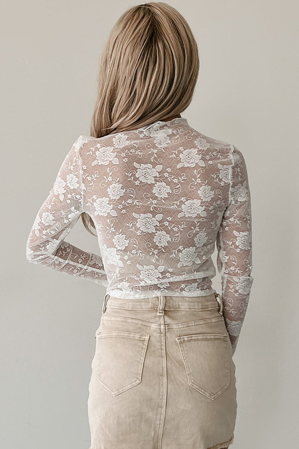 Black Floral Lace Mesh Short Sleeve Sheer Top