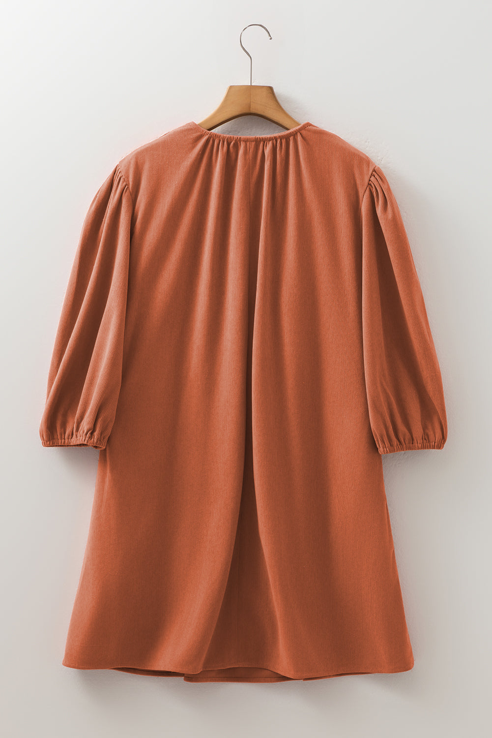 Moss Green Bracelet Sleeve Split Neck Scallop Detail Pleated Corduroy Mini Dress