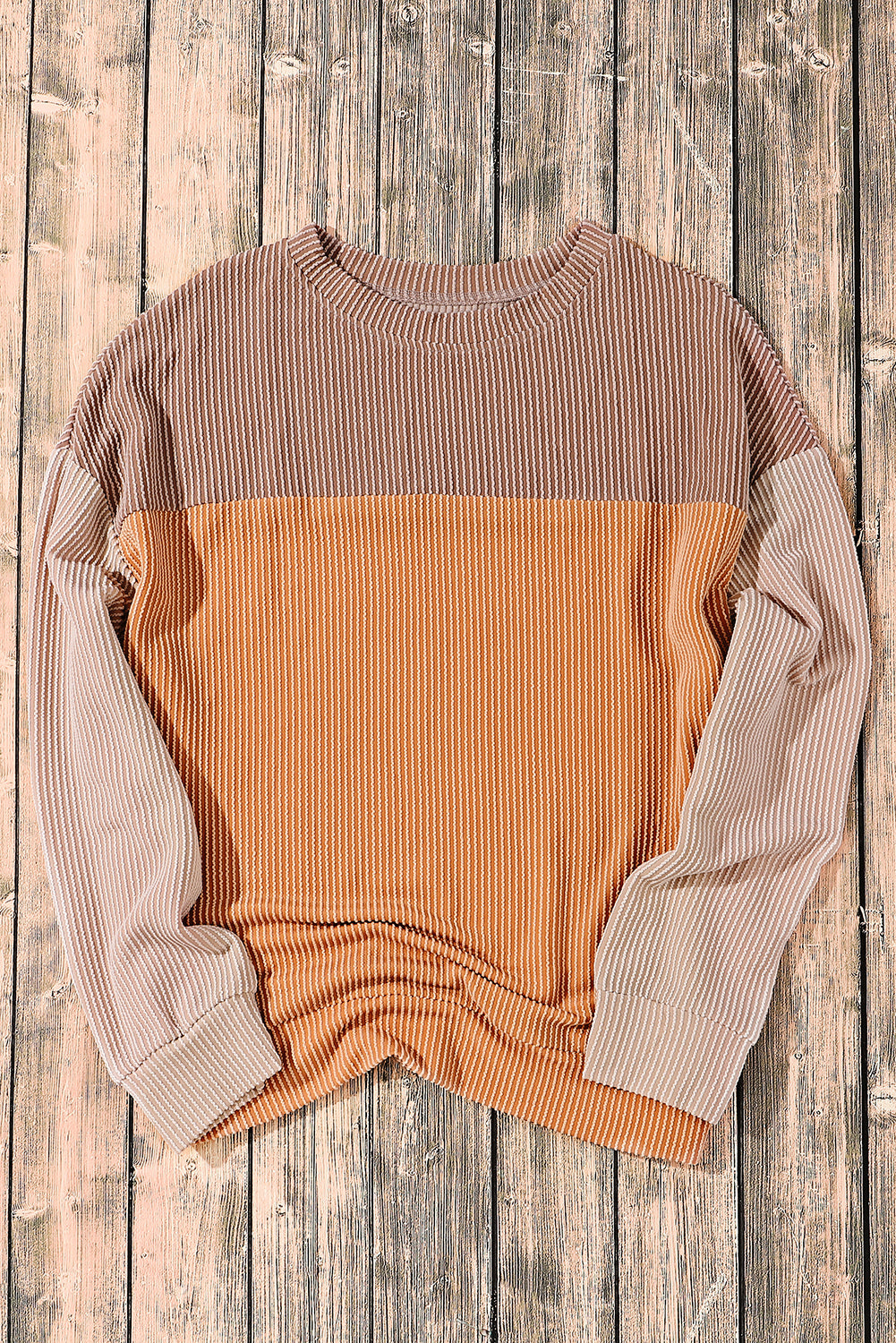 Pale Chestnut Color Block Corded Long Sleeve Top