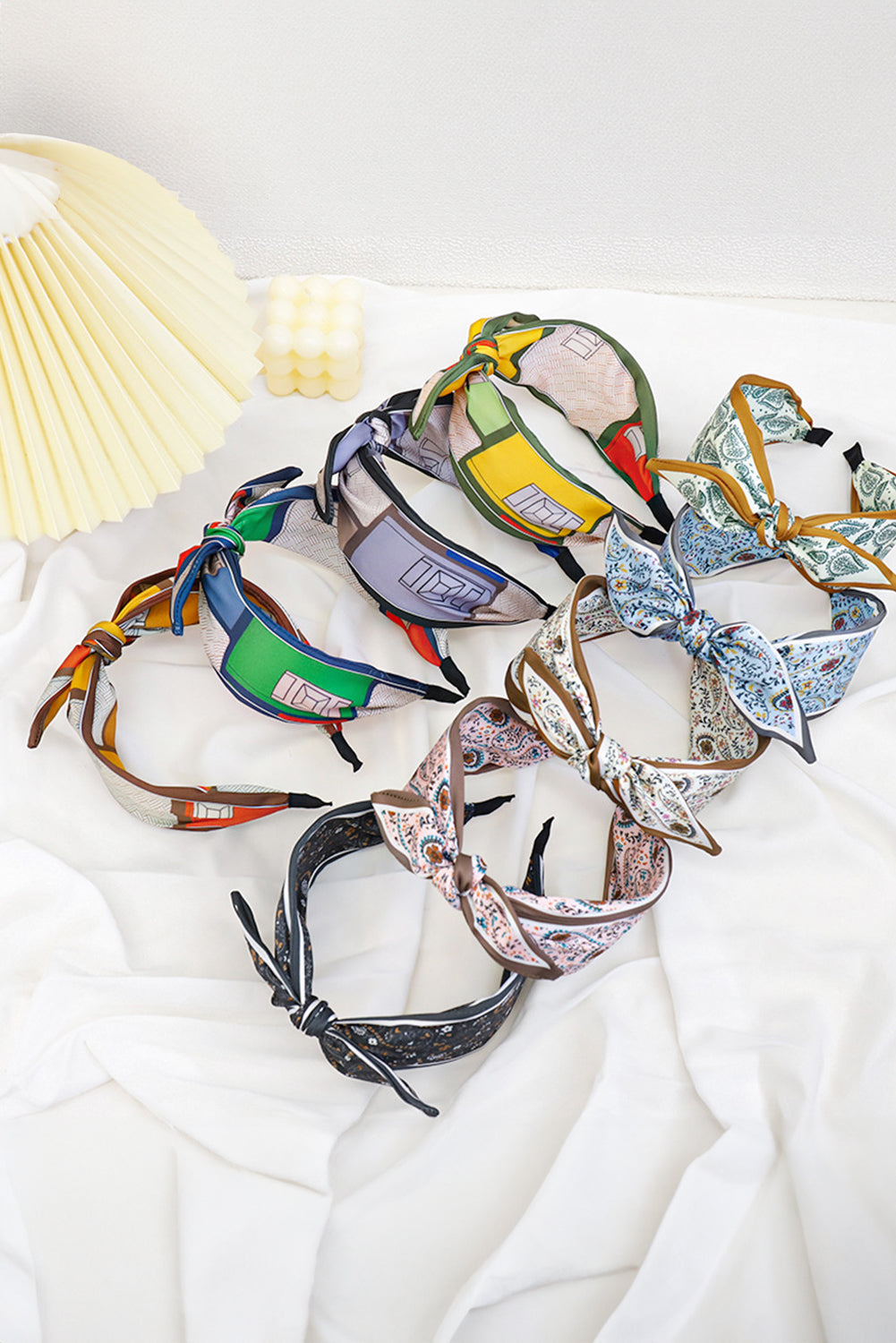 White Bohemian Floral Print Satin Bow Knot Hairband