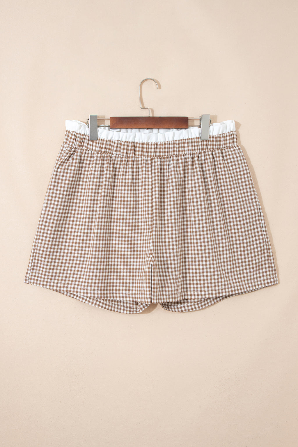 Red Contrast Trim Plaid Print Plus Size Shorts