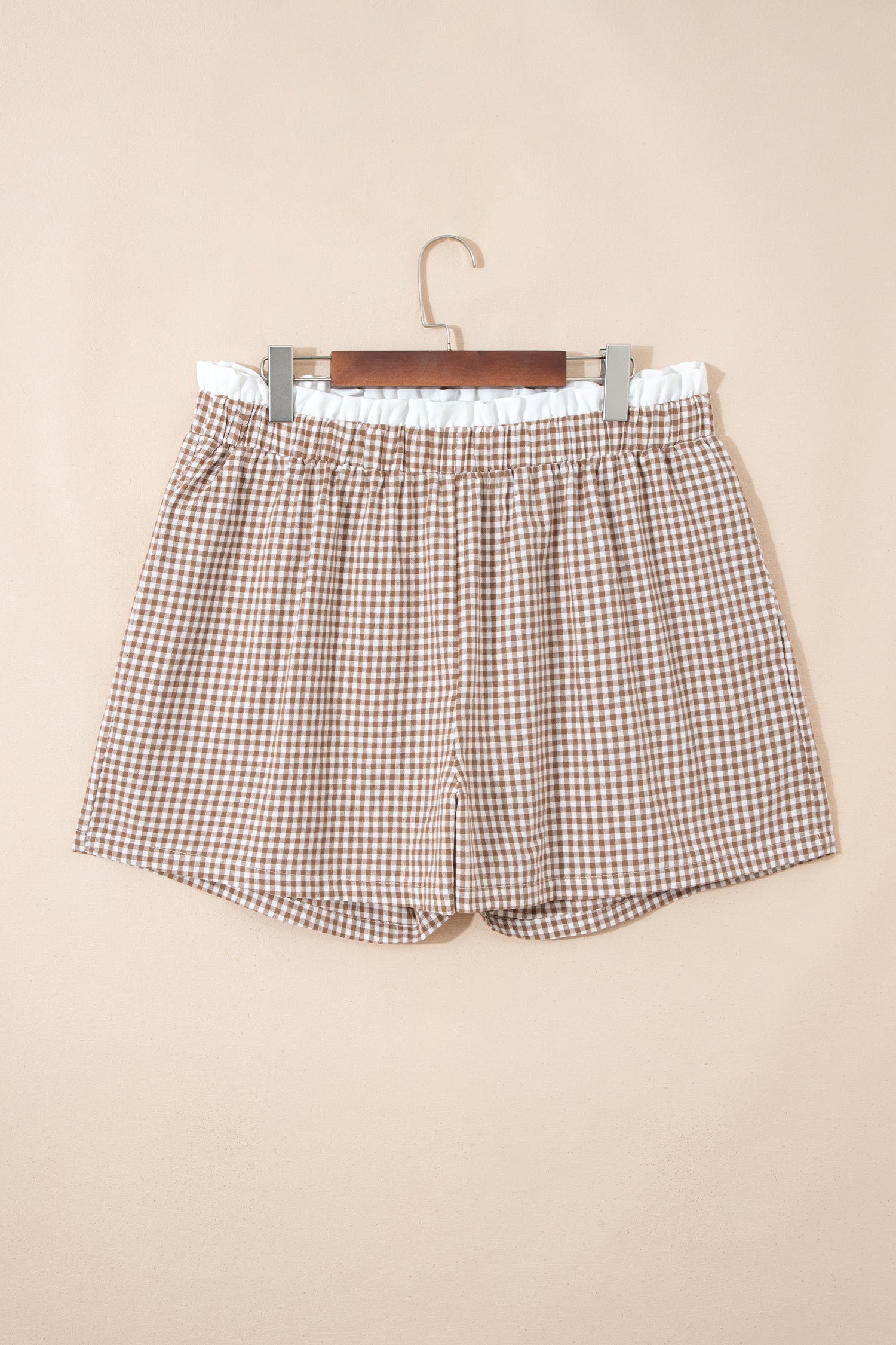 Red Contrast Trim Plaid Print Plus Size Shorts