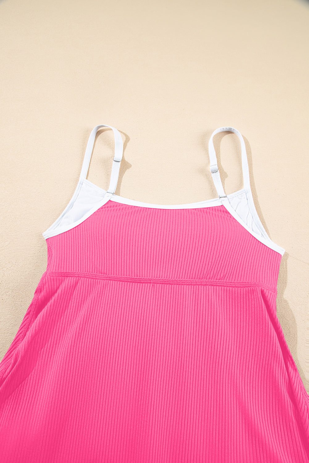 Russet Orange Color Block Edge Ribbed Pocketed Lined Swim Dress