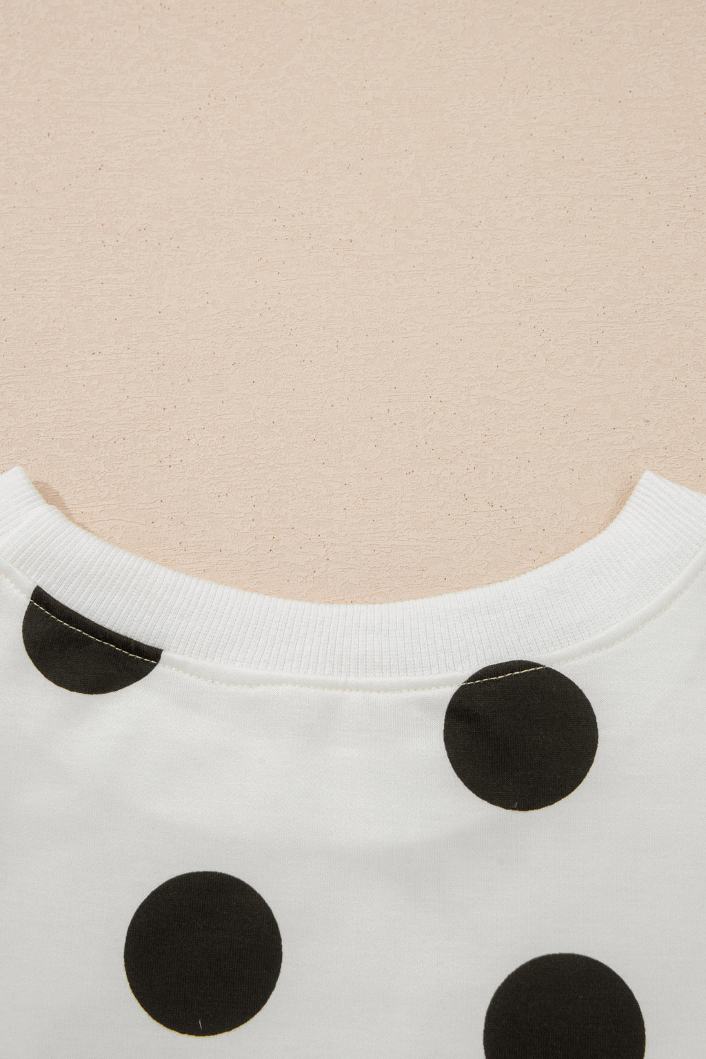 Beige Polka Dot Print Drop Shoulder Pullover Drawstring Jogger Pant Set