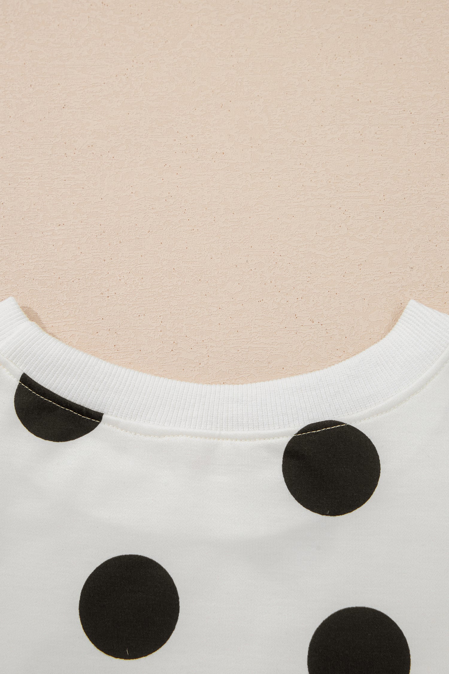 Beige Polka Dot Print Drop Shoulder Pullover Drawstring Jogger Pant Set