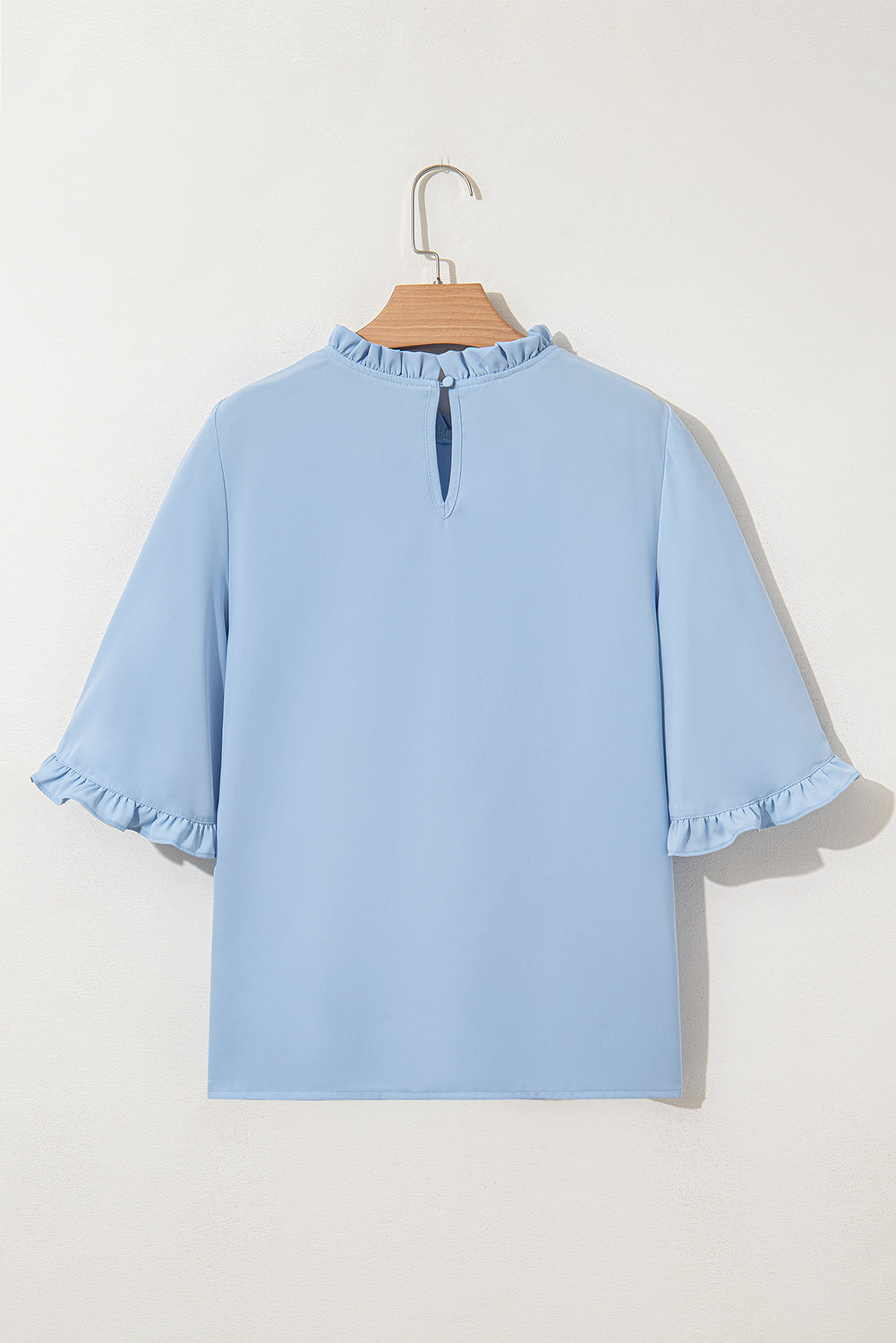 Green Frilly Round Neck Wide Half Sleeve Blouse