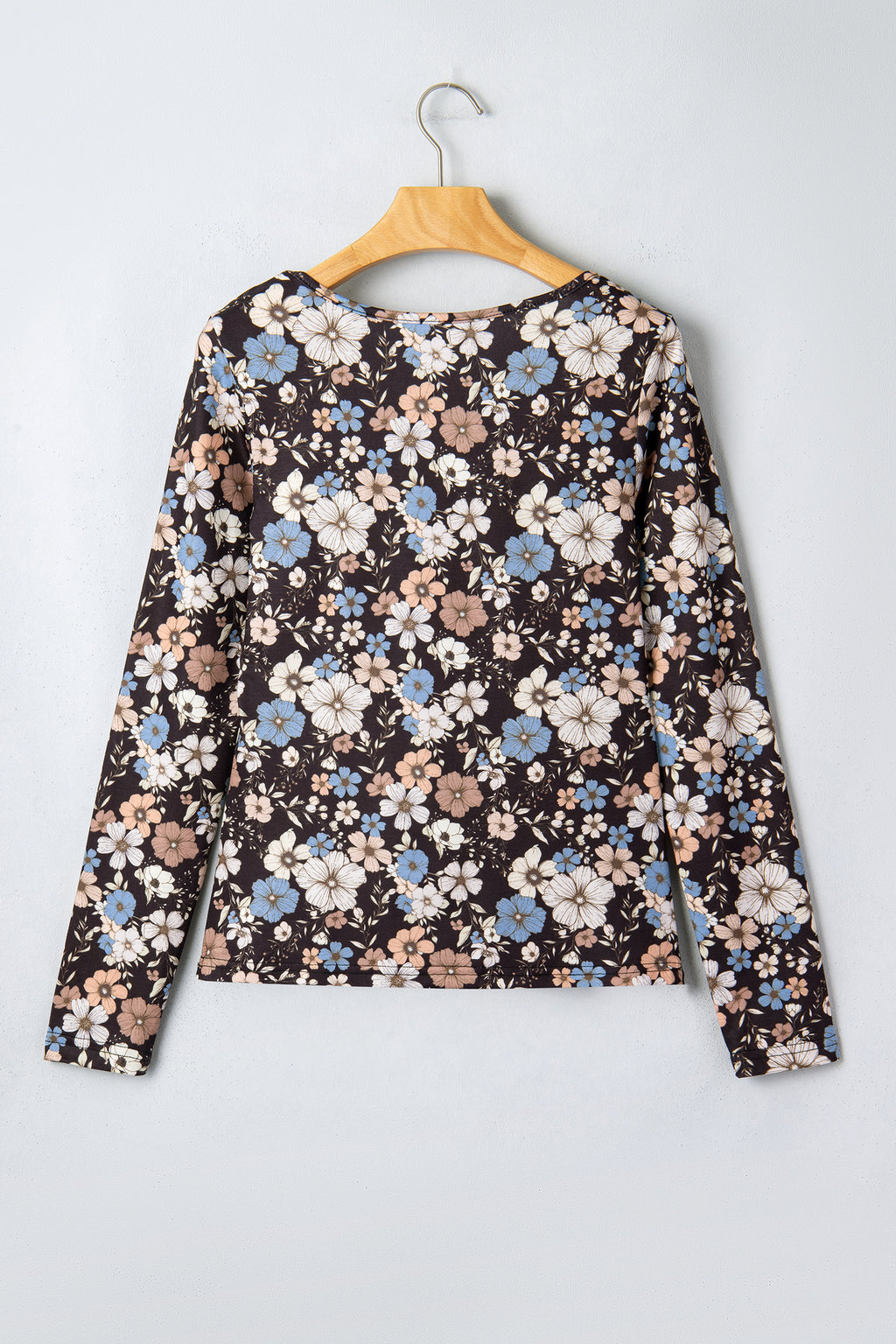 Black Floral Print Slim Long Sleeve T Shirt