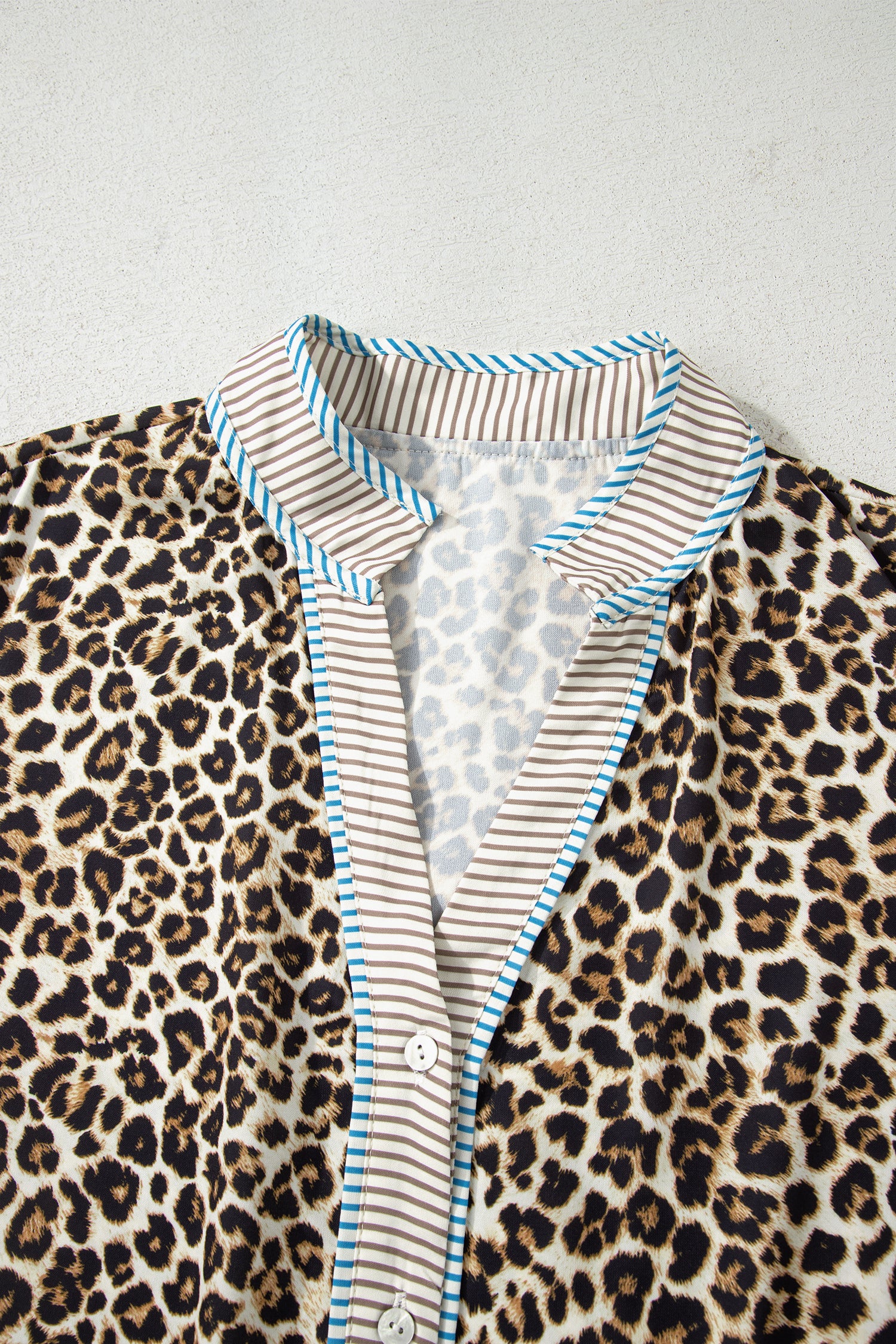 Brown Leopard Print Striped Patchwork 3/4 Sleeve Loose Mini Dress