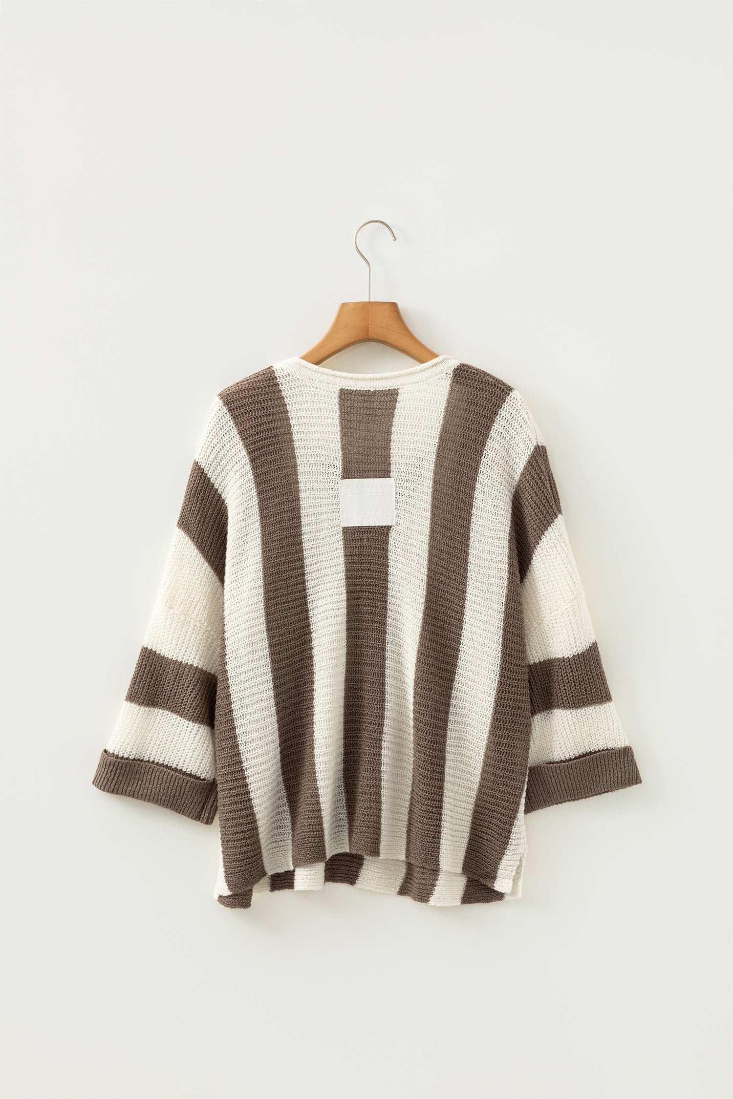 Red Stripe Colorblock V Neck Bracelet Sleeve Sweater