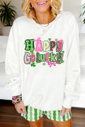 White HAPPY GO LUCKY Playful Letter Print Sweatshirt
