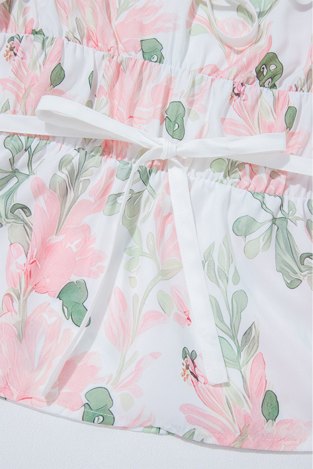 Pink Plus Size Floral Print Striped Detail Short Summer Dress