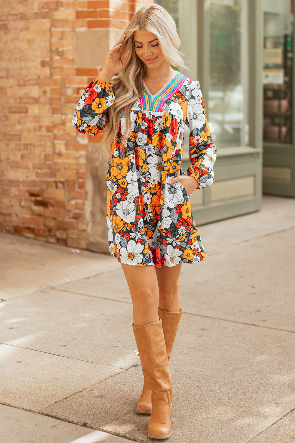 Multicolour Crochet V Neck Half Sleeve Boho Floral Blouse