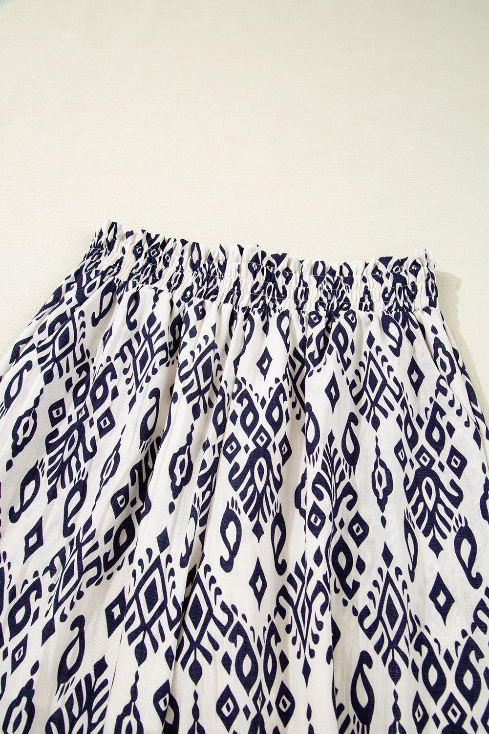 Blue Boho Geometric Print Shirred High Waist Wide Leg Jumpsuit