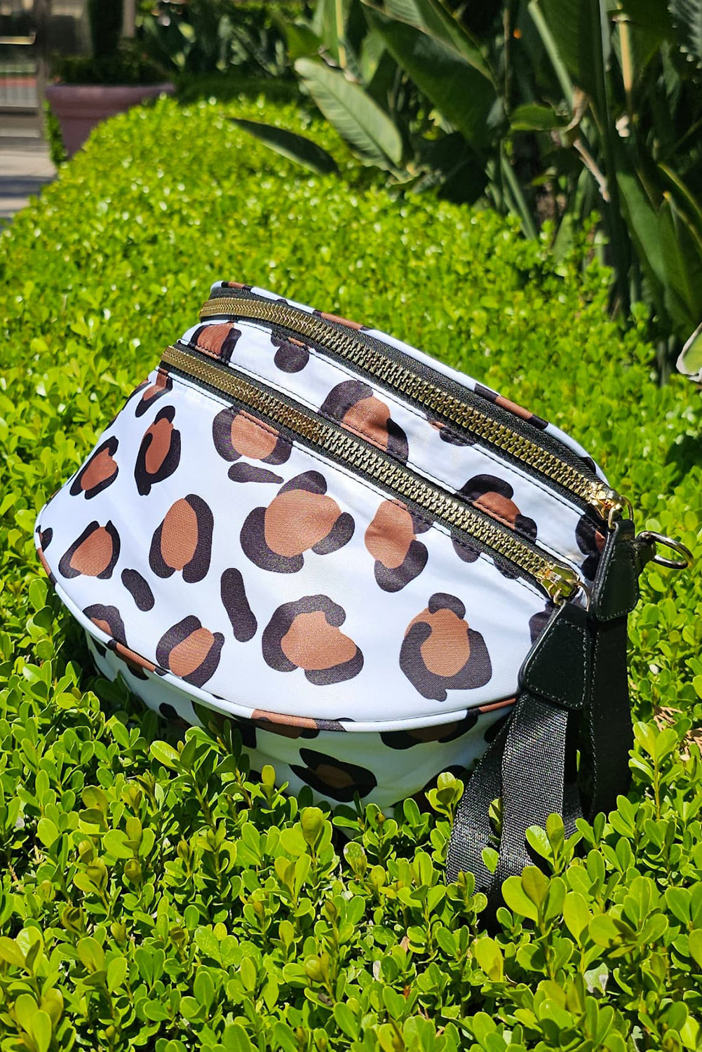 Jungle Green Double Zip Crescent Shape Adjustable Sling Bag