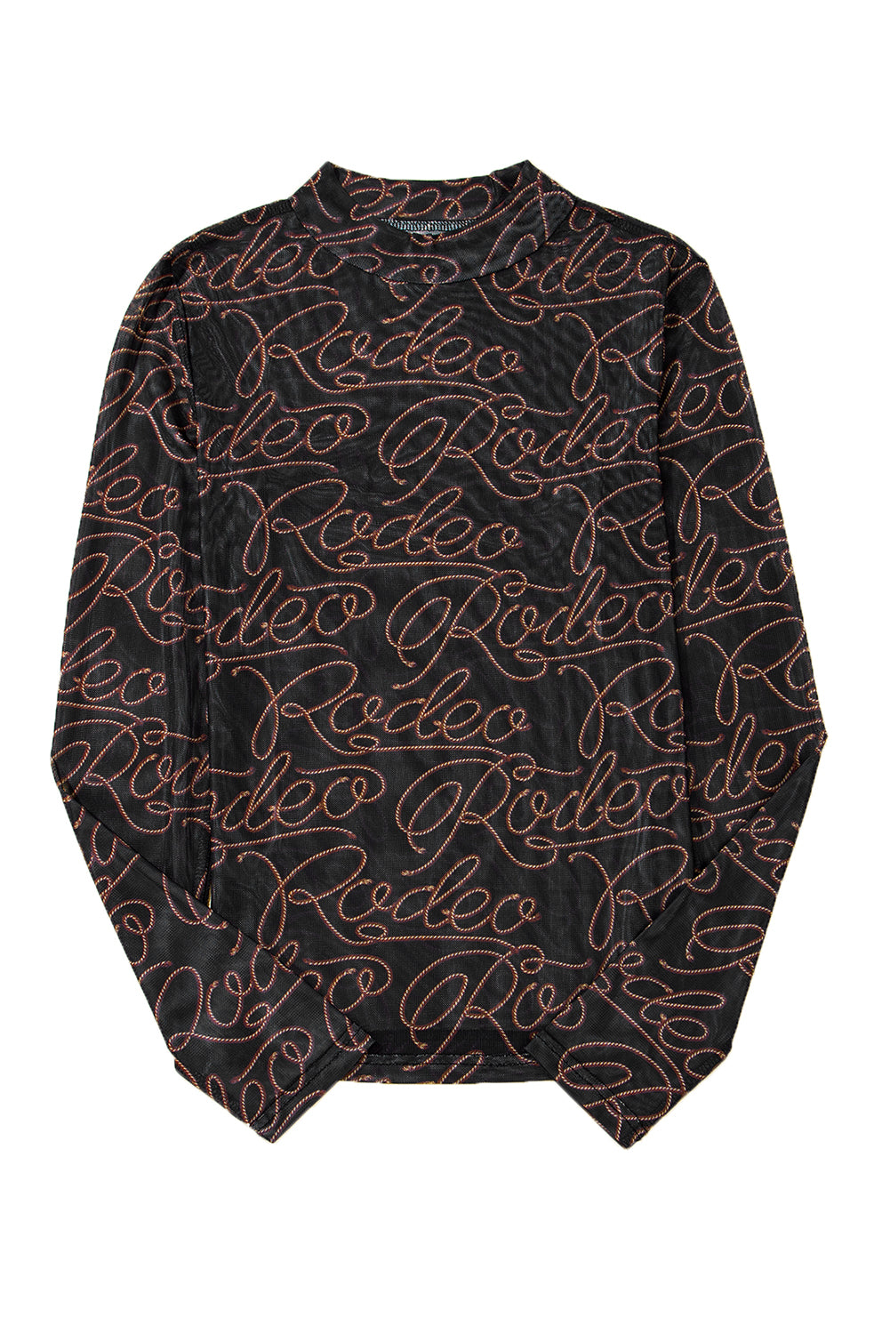 Brown Rodeo Print Round Neck Slim Fit Mesh T Shirt