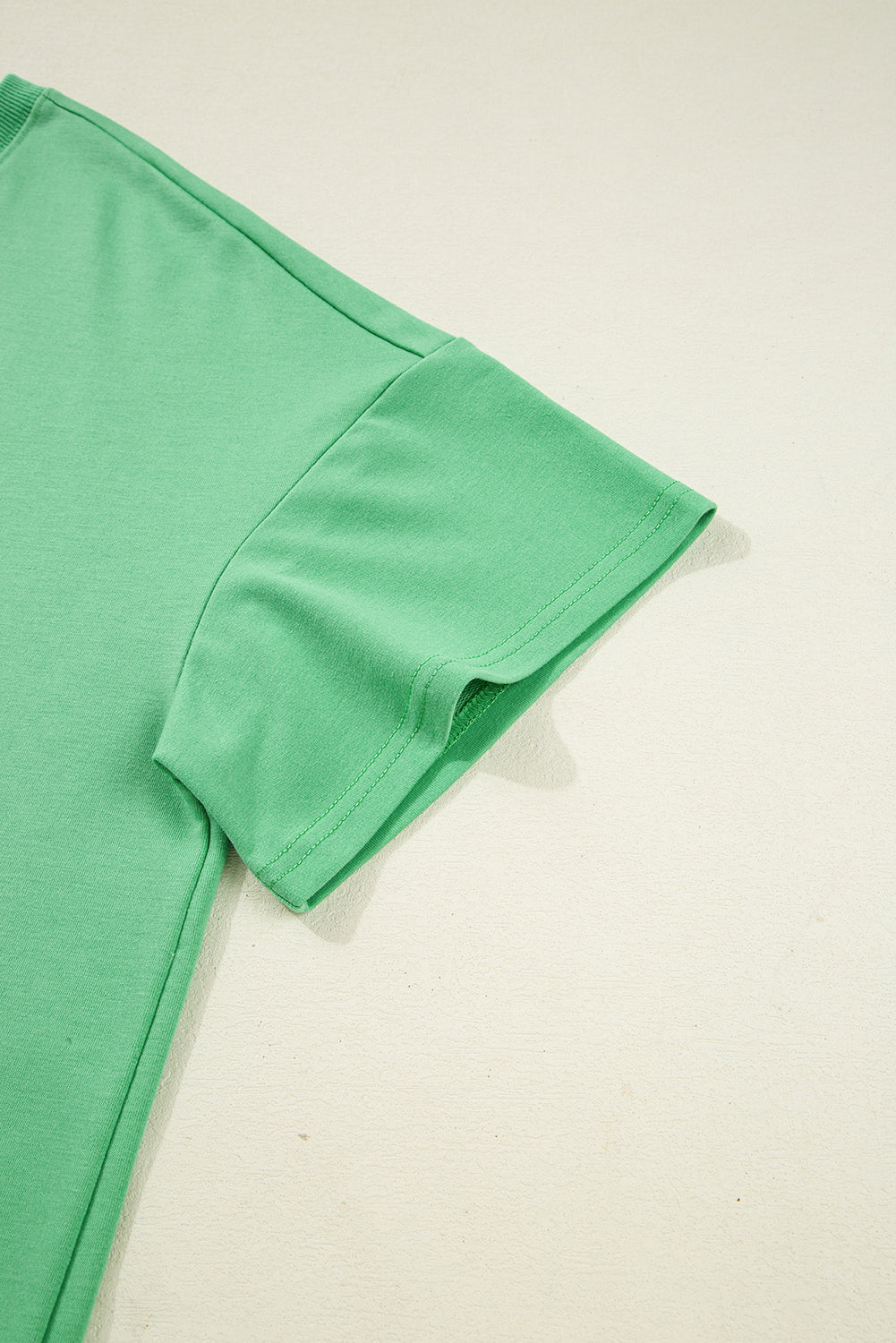 Mint Green V Neck Drop Shoulder Tee and Patchwork Drawstring Elastic Waistband Shorts Set
