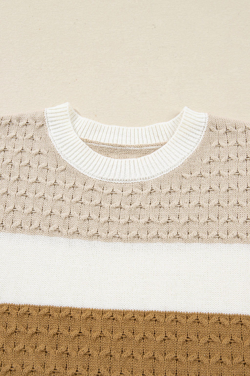 Green Mixed Texture Knit Striped Color Block Loose Sweater