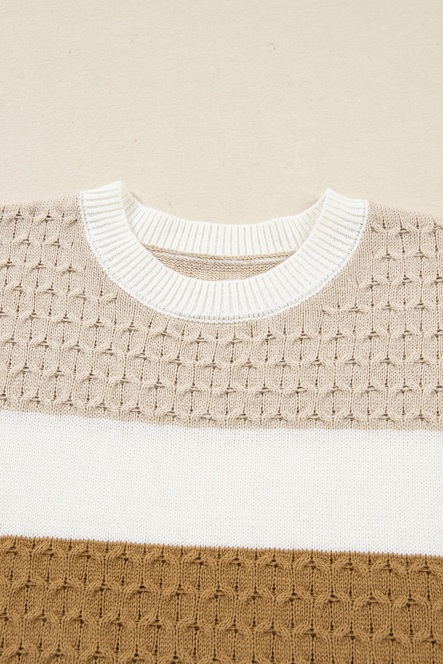 Green Mixed Texture Knit Striped Color Block Loose Sweater