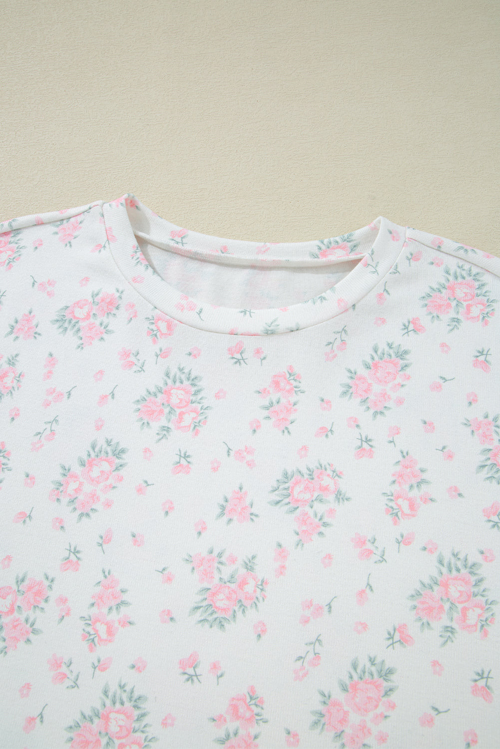 Pink Floral Lettuce Trim Tee and Shorts Ribbed Lounge Set