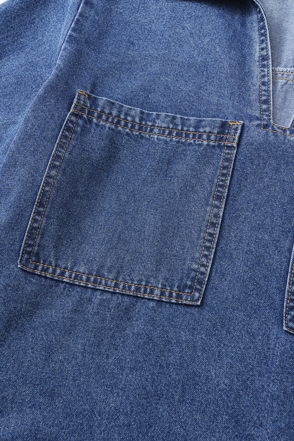 Beau Blue Short Sleeve Collared Patched Pocket Denim Mini Dress