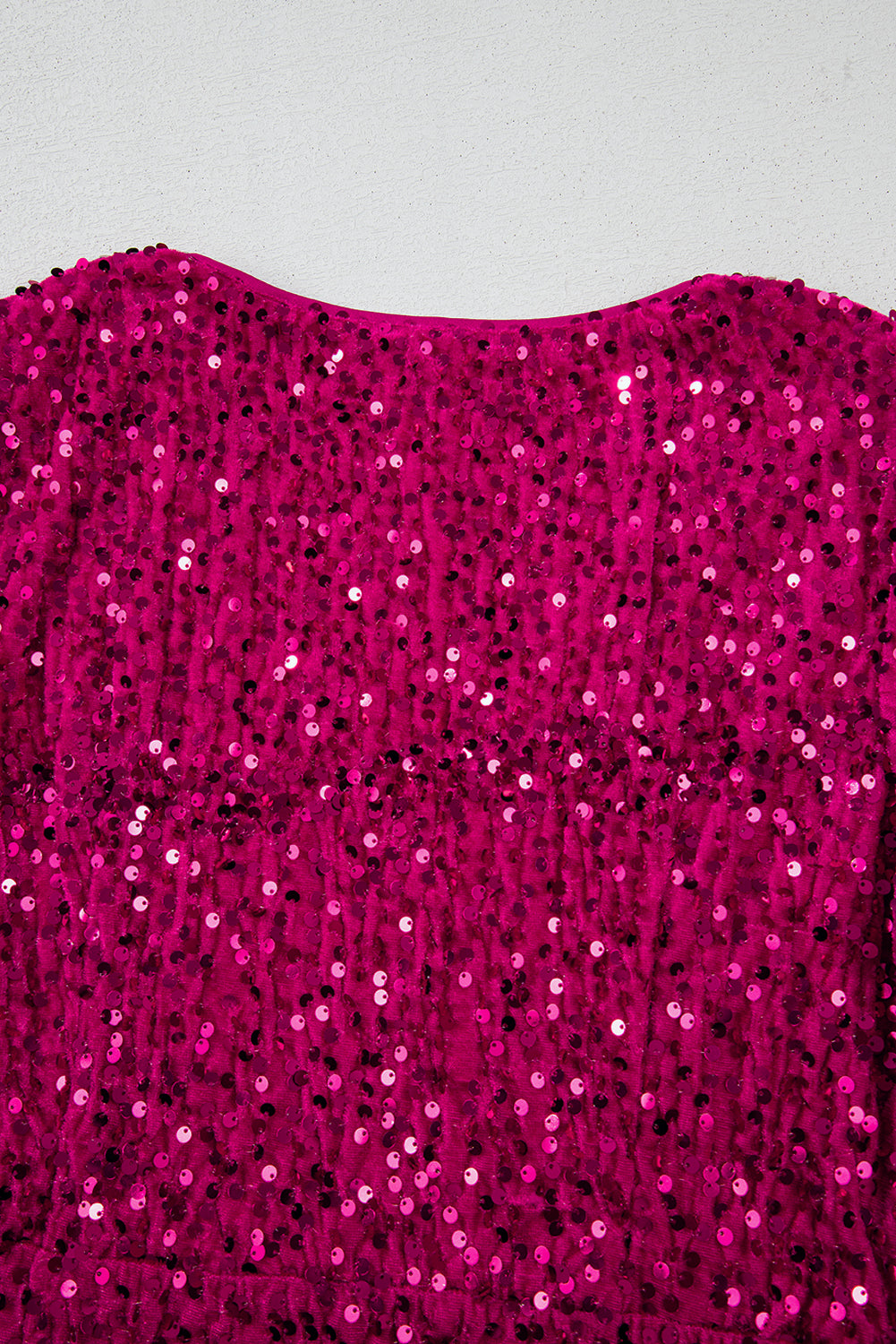 Pitaya Pink Velvet Sequin Long Sleeve V Neck Wrapped Mini Dress