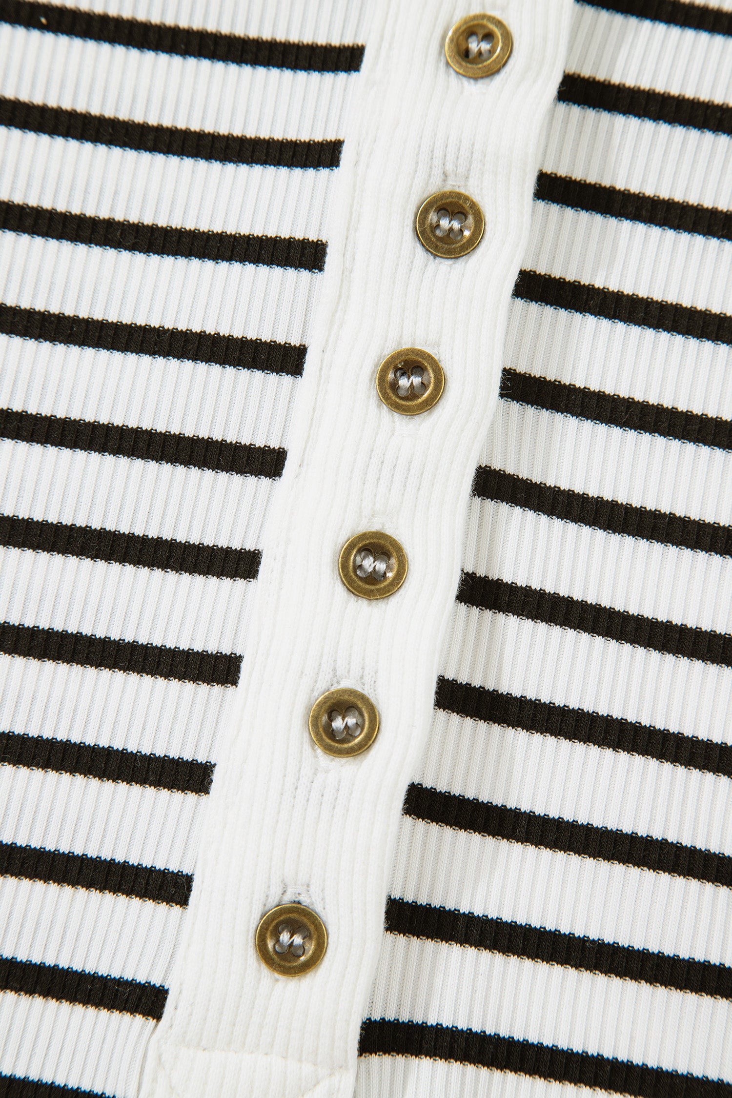 Black Stripe Ribbed Knit Half Button Long Sleeve Slim Top