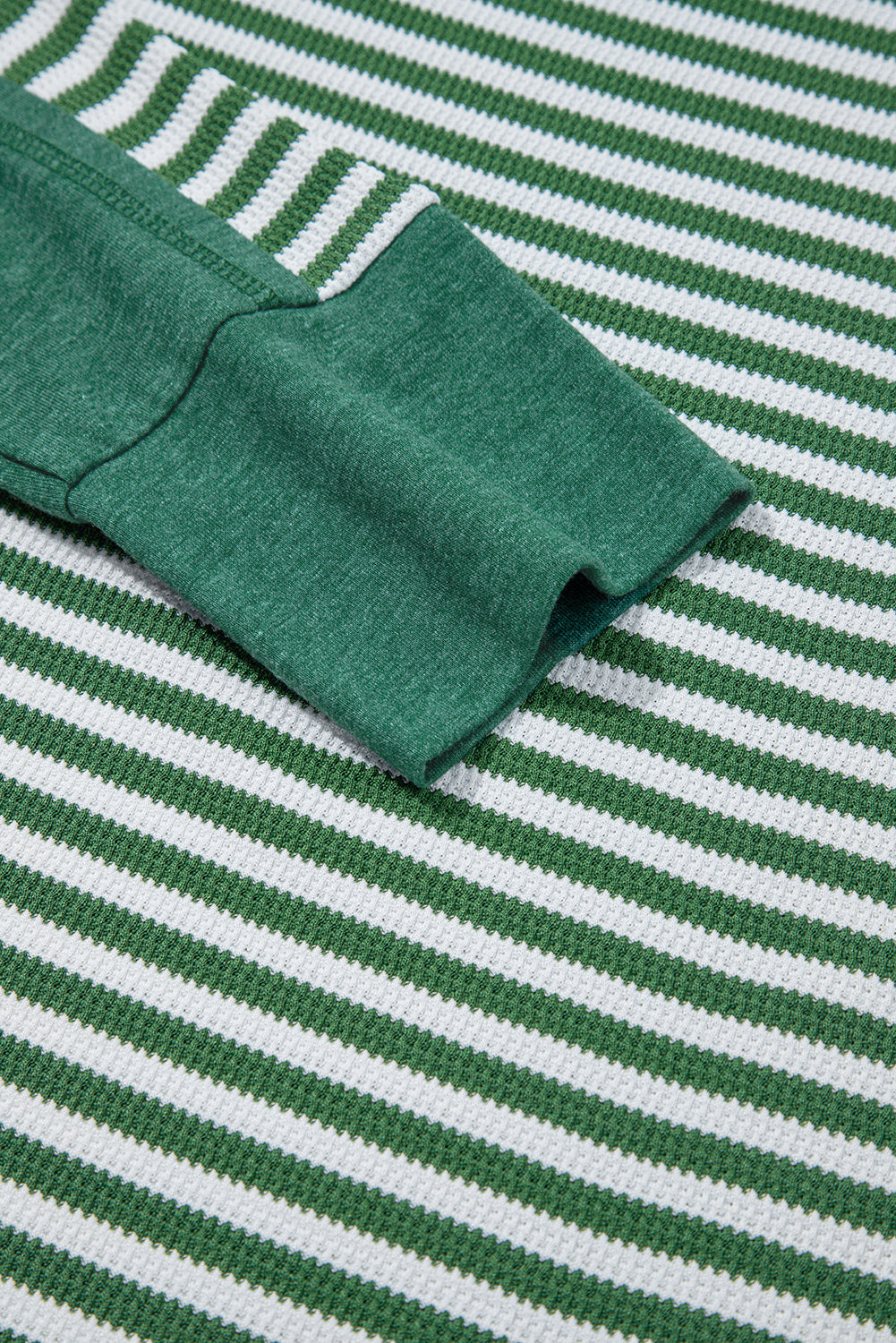 Dearlovers Green Stripe Thermal Knit Drop Shoulder Casual Top