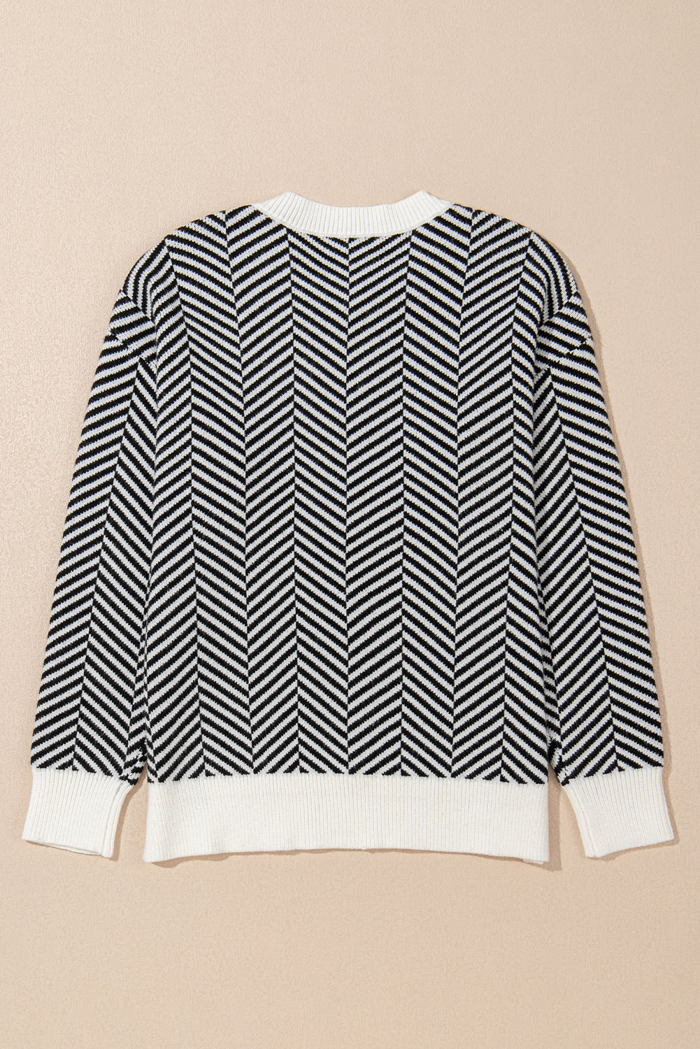 Coffee Contrast Edge Crew Neck Drop Shoulder Sweater