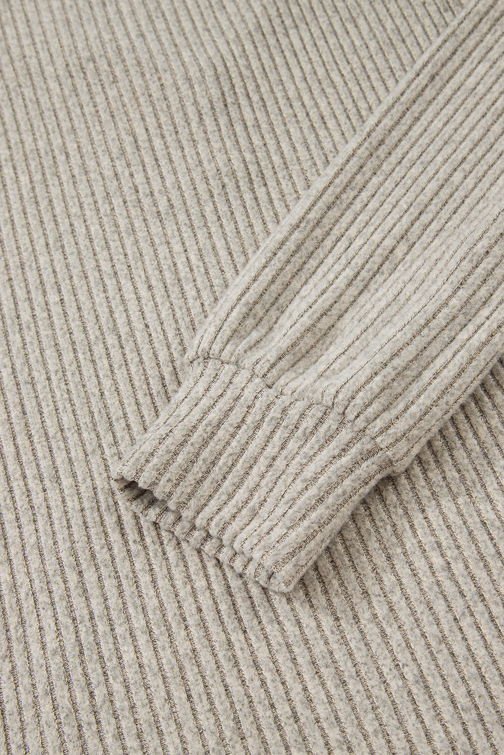 Simply Taupe Plus Size Ribbed Knit Kangaroo Pocket Henley Long Sleeve Top