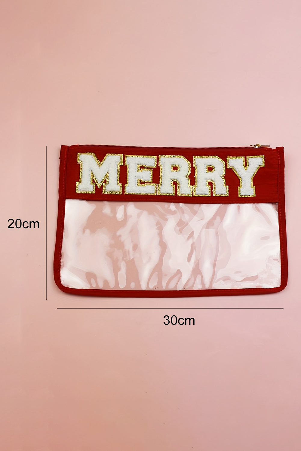 Red SANTA Contrast Trim Clear Makeup Bag