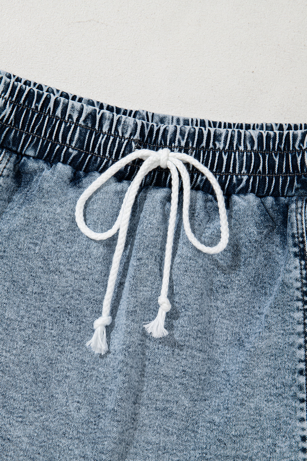 Brown Leopard Print Elastic Waistband Drawstring Denim Skort