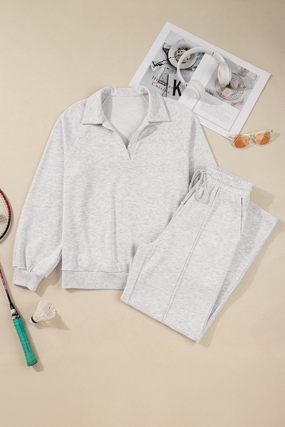 Light Grey Polo Tee Casual Pant Set