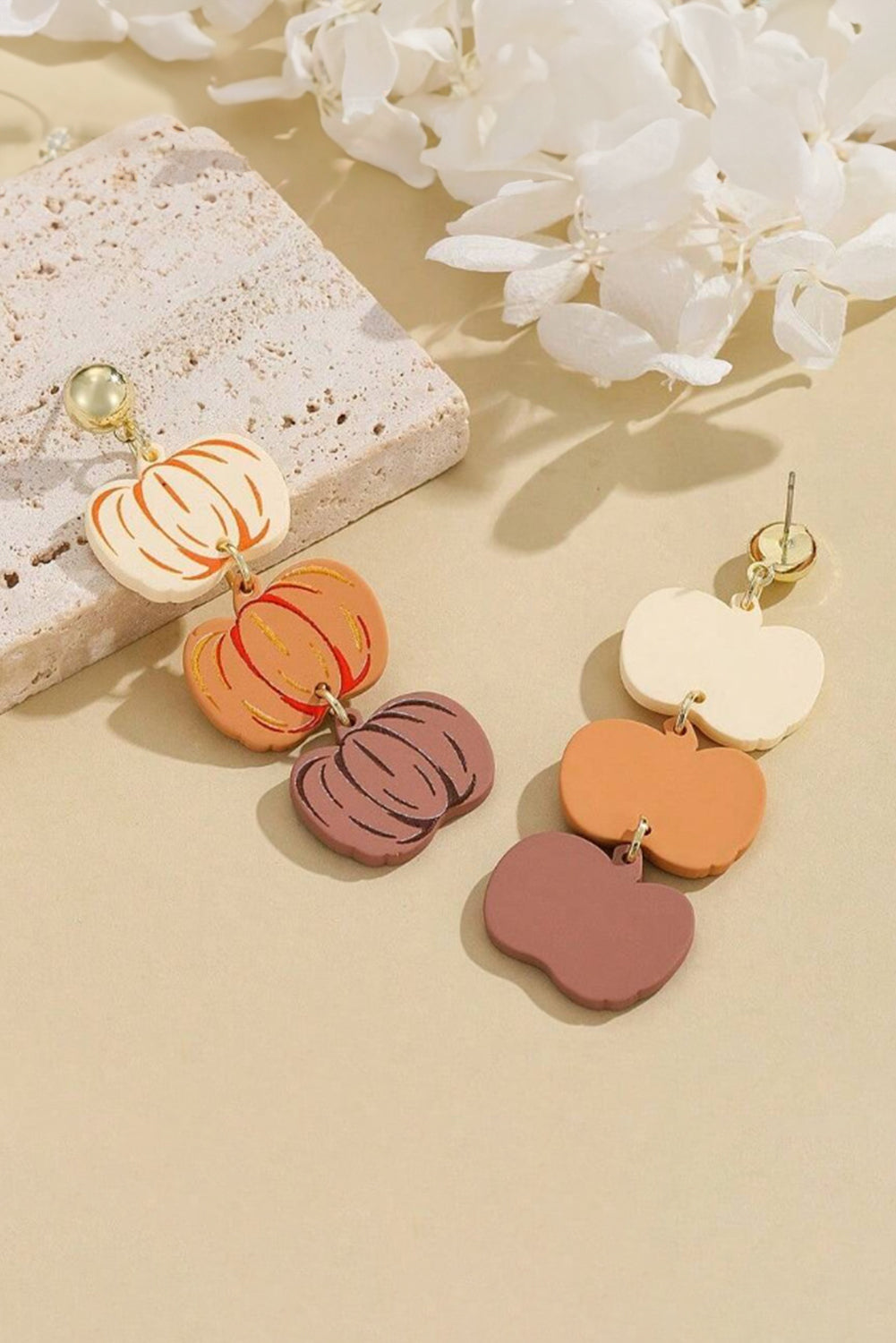 Russet Orange Acrylic Pumpkin Stack Stud Earrings