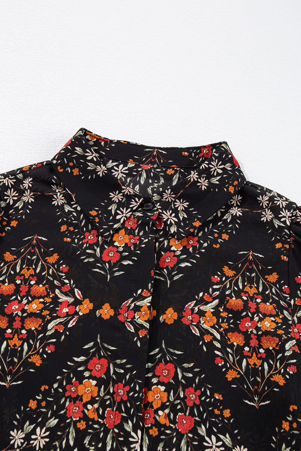 Black Strawberry Aesthetic Floral Puff Sleeve Shirt