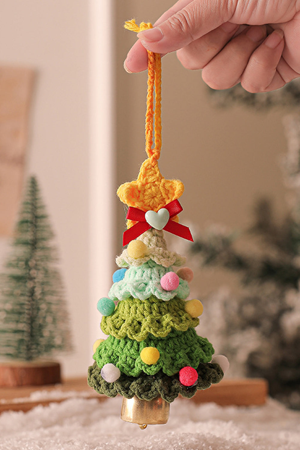 Orchid Petal Handmade Crochet Christmas Tree Jingle Bell Home Hanging Decoration