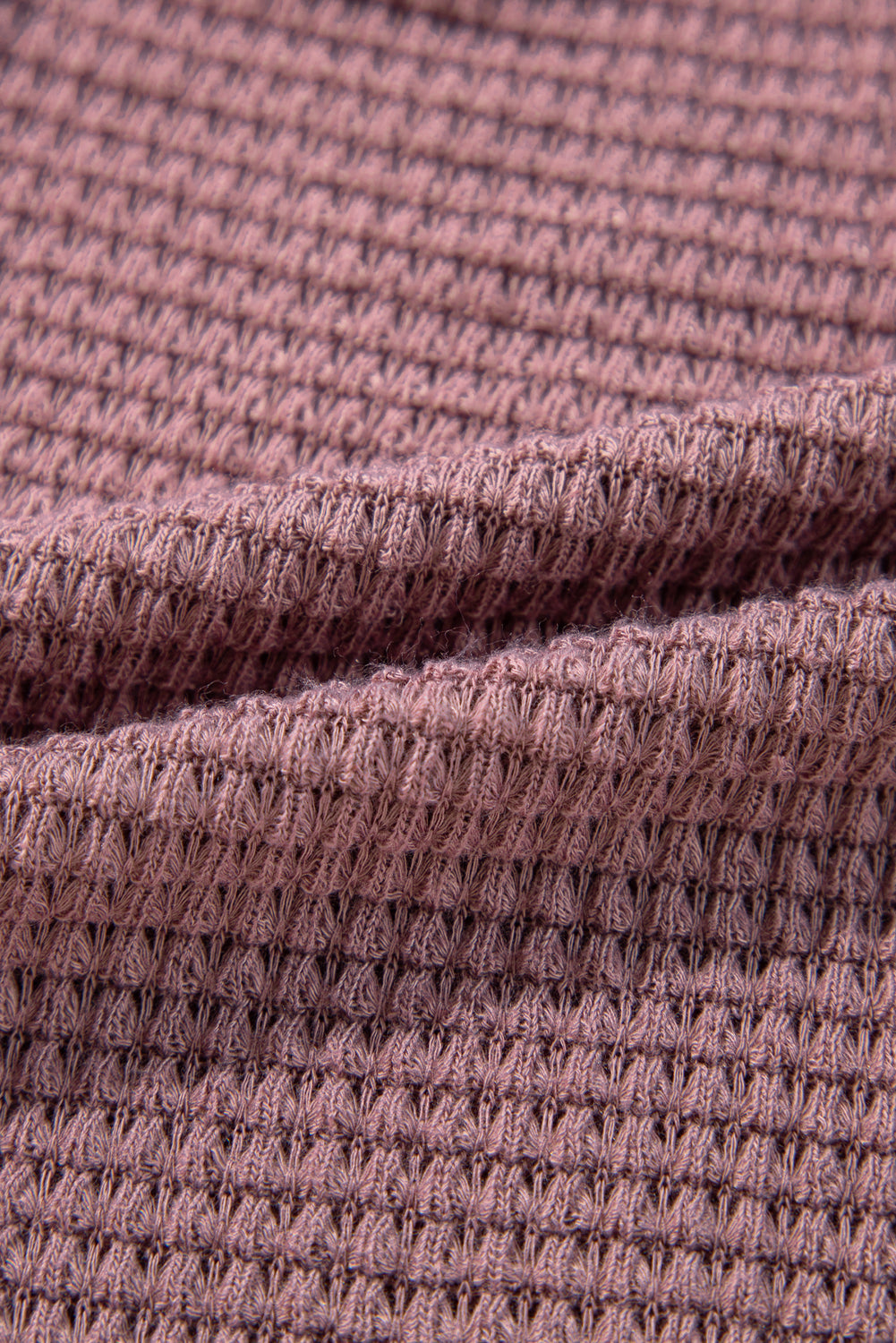 Pink Waffle Knit V Neck Long Sleeve Babydoll Top