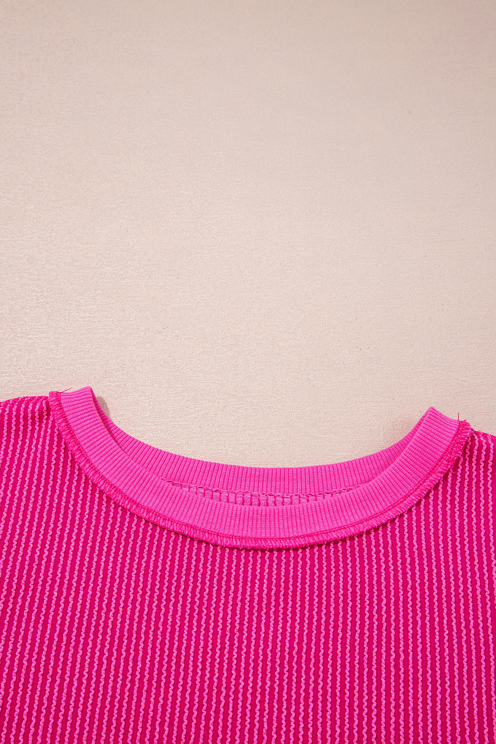 Rose Red Drop Shoulder Uneven Hem Plus Size Twisted Rib Top