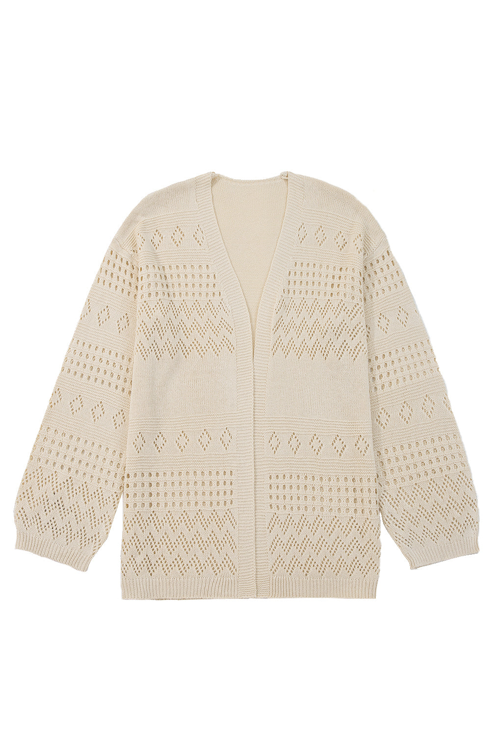 Smoke Gray Solid Color Hollowed Knit Open Front Cardigan Sweater